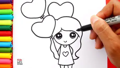 آموزش نقاشی کودکان "دختر با بادکنک" در چند دقیقه