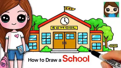 آموزش نقاشی به کودکان - ترسیم یک مدرسه با رنگ آمیزی