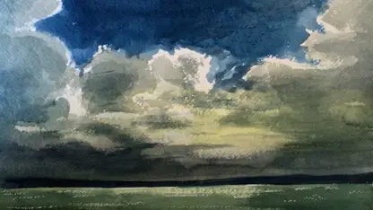 آموزش گام به گام نقاشی با آبرنگ - دریاچه طوفانی