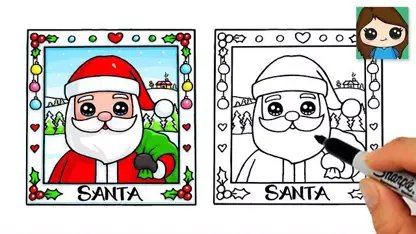 آموزش نقاشی به کودکان - پرتره بابا نوئل با رنگ آمیزی