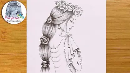 آموزش طراحی با مداد برای مبتدیان - دختری با تاج گل رز