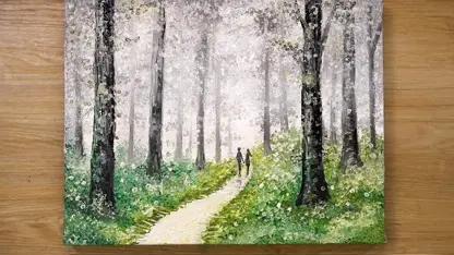 آموزش گام به گام نقاشی با تکنیک آسان - قدم زدن در جنگل مه الود