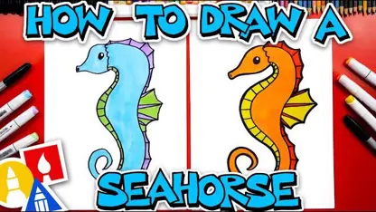 آموزش نقاشی به کودکان - یک اسب دریایی با رنگ آمیزی