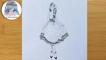 آموزش طراحی با مداد برای مبتدیان - دختر با لباس مهمانی زیبا