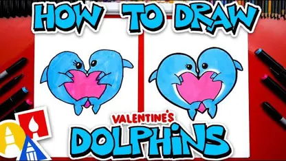 آموزش نقاشی به کودکان - دلفین روز ولنتاین با رنگ آمیزی