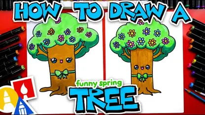 آموزش نقاشی به کودکان - درخت بهاری خنده دار با رنگ آمیزی