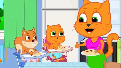 کارتون خانواده گربه با داستان - آموزش خوردن پاستا