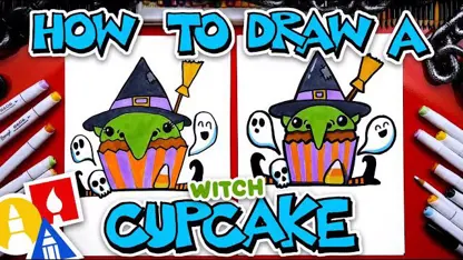 آموزش نقاشی به کودکان - جادوگر کیک کوچک برای هالووین