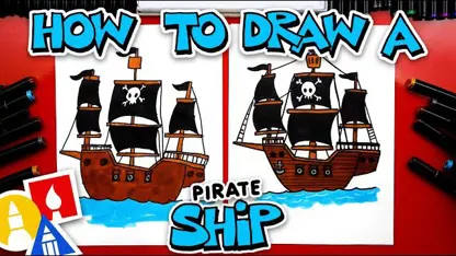 آموزش نقاشی به کودکان - کشتی دزدان دریایی با رنگ آمیزی