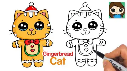 آموزش نقاشی به کودکان - گربه شیرینی زنجفیلی با رنگ آمیزی