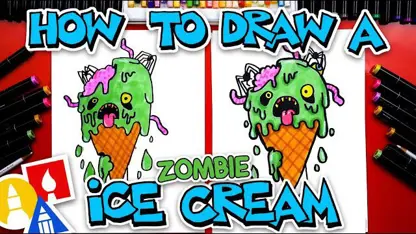 آموزش نقاشی به کودکان - ترسیم بستنی زامبی با رنگ آمیزی