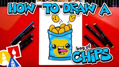آموزش نقاشی به کودکان - کیسه چیپس خنده دار با رنگ آمیزی