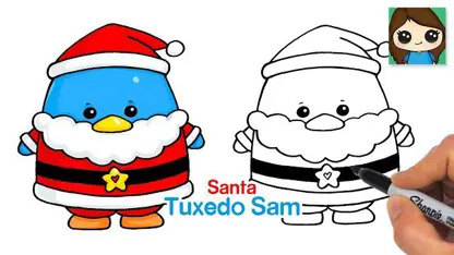 آموزش نقاشی به کودکان - سام پنگوئن کریسمس با رنگ آمیزی
