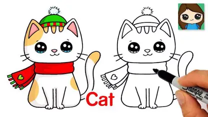 آموزش نقاشی به کودکان - گربه برای کریسمس با رنگ آمیزی