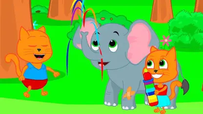 کارتون خانواده گربه با داستان - آب میوه رنگین کمان فیل