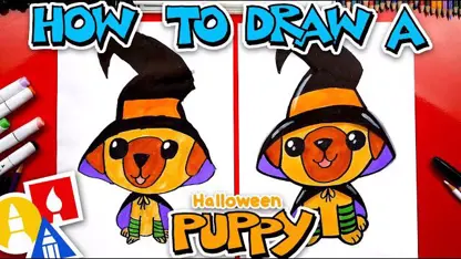 نقاشی کودکان - توله سگ هالووین با رنگ آمیزی