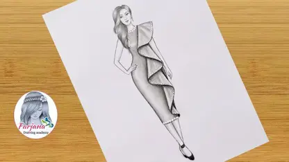آموزش طراحی با مداد برای مبتدیان - دختری با لباس فشن