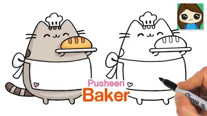 آموزش نقاشی به کودکان - گربه پوشین با نان با رنگ آمیزی