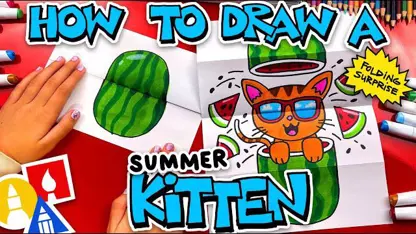 آموزش نقاشی به کودکان - بچه گربه تابستانی با رنگ آمیزی