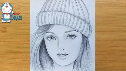 اموزش گام به گام طراحی با مداد " دختر با کلاه زمستانی "