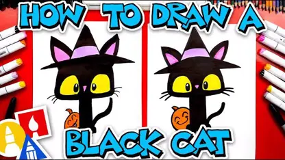 آموزش نقاشی به کودکان - گربه سیاه با رنگ آمیزی