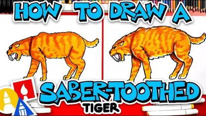 آموزش نقاشی به کودکان - ترسیم ببر دندانه ای با رنگ آمیزی