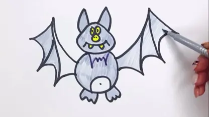 آموزش نقاشی به کودکان - کشیدن خفاش با رنگ آمیز