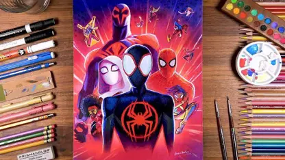 آموزش نقاشی - طراحی مرد عنکبوتی با رنگ آمیزی