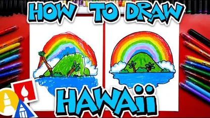 آموزش نقاشی به کودکان - هاوایی و رنگین کمان با رنگ آمیزی