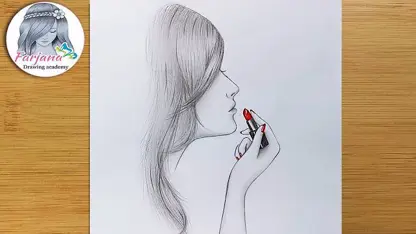 آموزش گام به گام طراحی با مداد - دختر با رژ قرمز