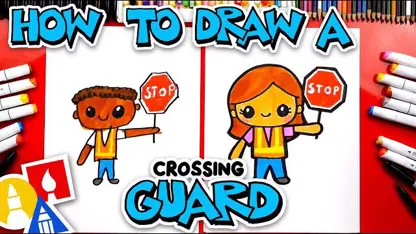 آموزش نقاشی به کودکان - گارد عبور کارتونی با رنگ آمیزی