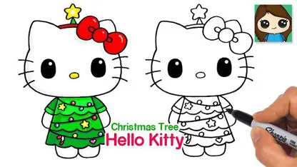 آموزش نقاشی به کودکان - کریسمس hello kitty با رنگ آمیزی