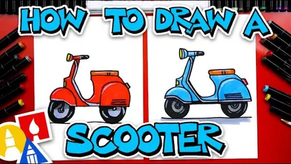 آموزش نقاشی به کودکان - موتور سیکلت اسکوتر با رنگ آمیزی