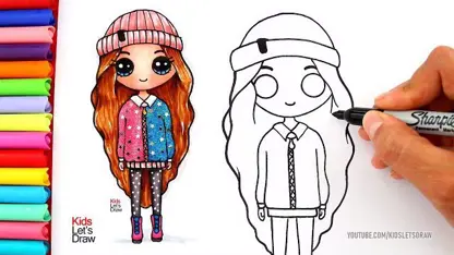 اموزش نقاشی کودکانه "دختر با کلاه زمستانی"