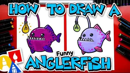 آموزش نقاشی به کودکان - یک ماهی ماهی گیر با رنگ آمیزی