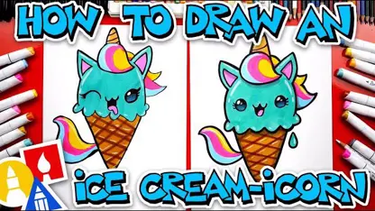 آموزش نقاشی به کودکان - بستنی تک شاخ رنگی با رنگ آمیزی