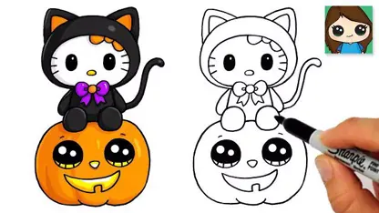 کودکان گربه سیاه برای هالووین با رنگ آمیزی