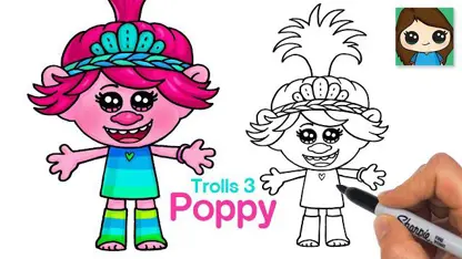 آموزش نقاشی به کودکان - ترسیم ملکه poppy با رنگ آمیزی