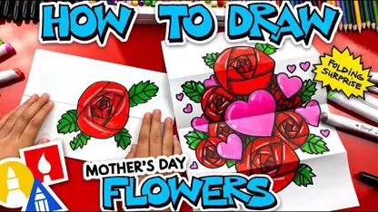 آموزش نقاشی به کودکان - گل های رز تاشو با رنگ آمیزی