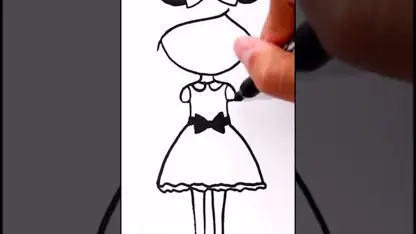 آموزش نقاشی به کودکان - عروسک کاوائی با لباس با رنگ آمیزی