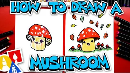 آموزش نقاشی به کودکان - یک قارچ کارتونی با رنگ آمیزی