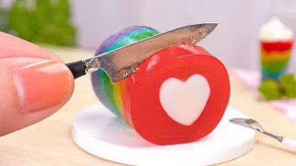 ترفند آشپزی مینیاتوری کیک - تزیین ژله رنگین کمانی