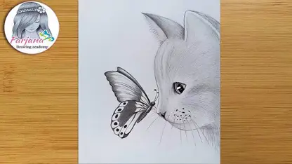 آموزش گام به گام طراحی با مداد - گربه و پروانه