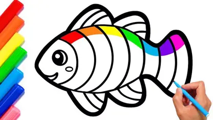 آموزش نقاشی به کودکان - ماهی رنگین کمان با رنگ آمیزی