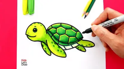 آموزش آسان نقاشی به کودکان - لاک پشت دریایی