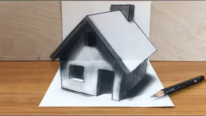 اموزش گام به گام نقاشی سه بعدی  " یک خانه ساده "
