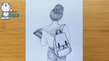 آموزش گام به گام طراحی با مداد " دختر با کیف مدرسه"