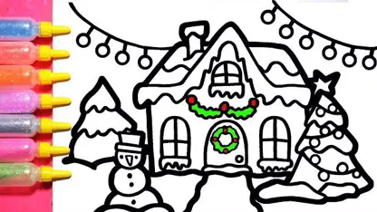 آموزش نقاشی به کودکان - یک خانه کریسمس با رنگ آمیزی