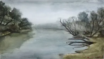 آموزش گام به گام نقاشی با آبرنگ با تکنیک ساده - قسمتی از رودخانه