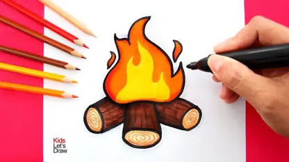 آموزش نقاشی به کودکان - آتش روی هیزم برای سرگرمی